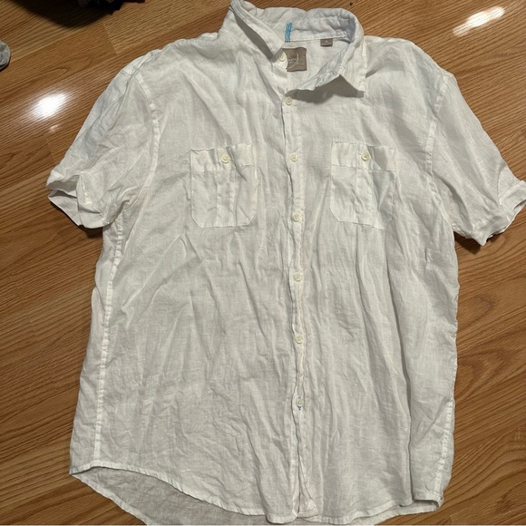 100% linen white short sleeve men’s button down front pockets size xl Bruno ny - Picture 1 of 6